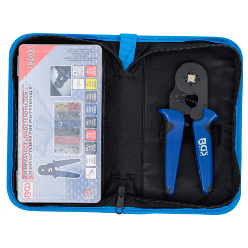 Clește de sertizat ferule BGS 71000, pentru papuci tubulari 0.25 - 10 mm², cu set 1200 ferule 0.5 - 10 mm²