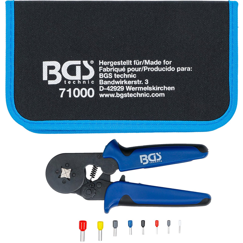 Clește de sertizat ferule BGS 71000, pentru papuci tubulari 0.25 - 10 mm², cu set 1200 ferule 0.5 - 10 mm²