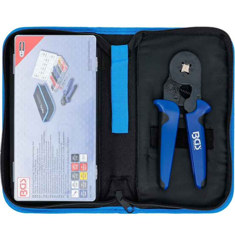 Clește de sertizat ferule BGS 71000, pentru papuci tubulari 0.25 - 10 mm², cu set 1200 ferule 0.5 - 10 mm²