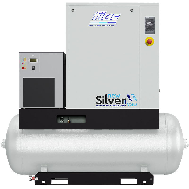 Compresor cu șurub și uscător FIAC NEW SILVER VSD 7.5/300D cu invertor | 10 bar, 312-756 l/min, 7.5CP - compresor industrial