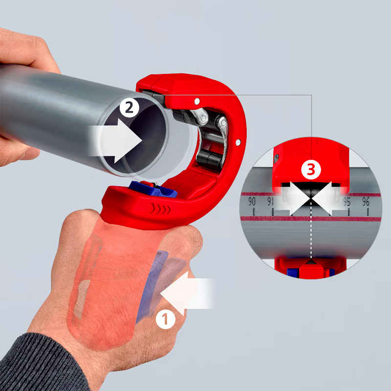 Dispozitiv pentru taiat tevi din plastic KNIPEX DPT50, diametru max.de taiere Ø50 mm, taiere dintr-un pas