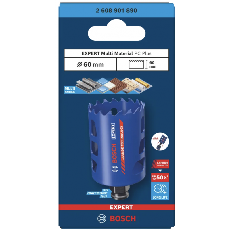 Carota profesionala BOSCH EXPERT Multi Material Power Change Plus, 60 x 60 mm