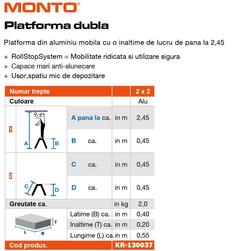 Scara mobila Monto Rolly galbena dubla 2x2 trepte, cu roti retractabile automat - RESIGILAT