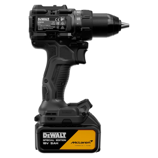 Masina de gaurit/insurubat DeWALT McLaren F1 Team, compacta cu percutie si acumulatori Li-Ion 18V, 2x5.0Ah, motor fara perii, tip DCD81MP2T-QW