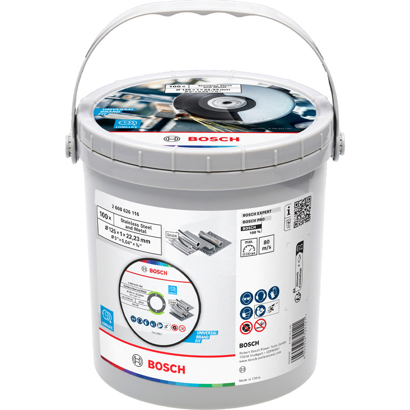 Set 100 discuri taiere standard BOSCH LINE pentru metale, 125x1x22.23 mm