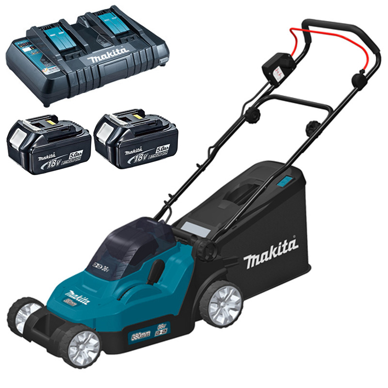 Masina de tuns iarba cu acumulatori 2x5.0Ah, 18V, 43cm, Makita, tip DLM432PT2, incarcator dual rapid