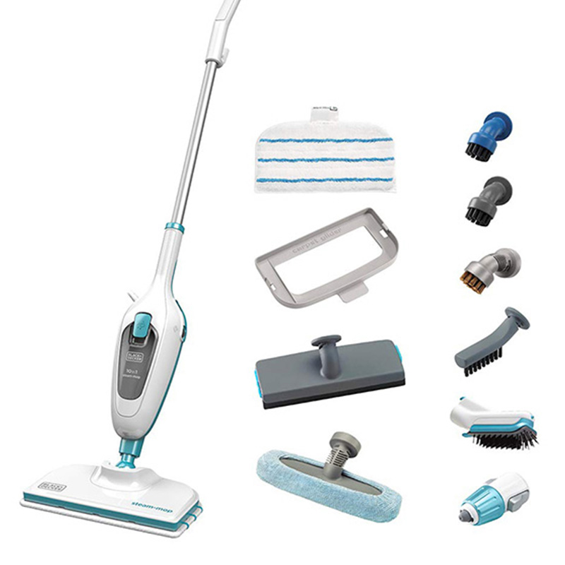 Mop cu aburi 10 in 1, BLACK & DECKER FSMH13E10-QS, 0.38l, 1300W, alb-verde