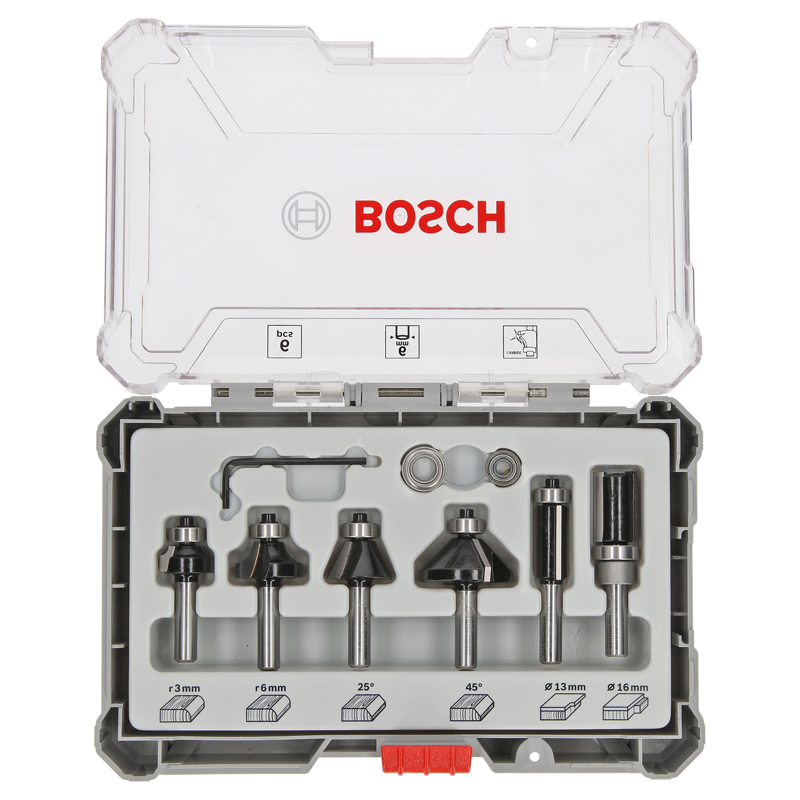 Set 6 freze, tija 6 mm, pentru frezare coplanara, BOSCH Profesional