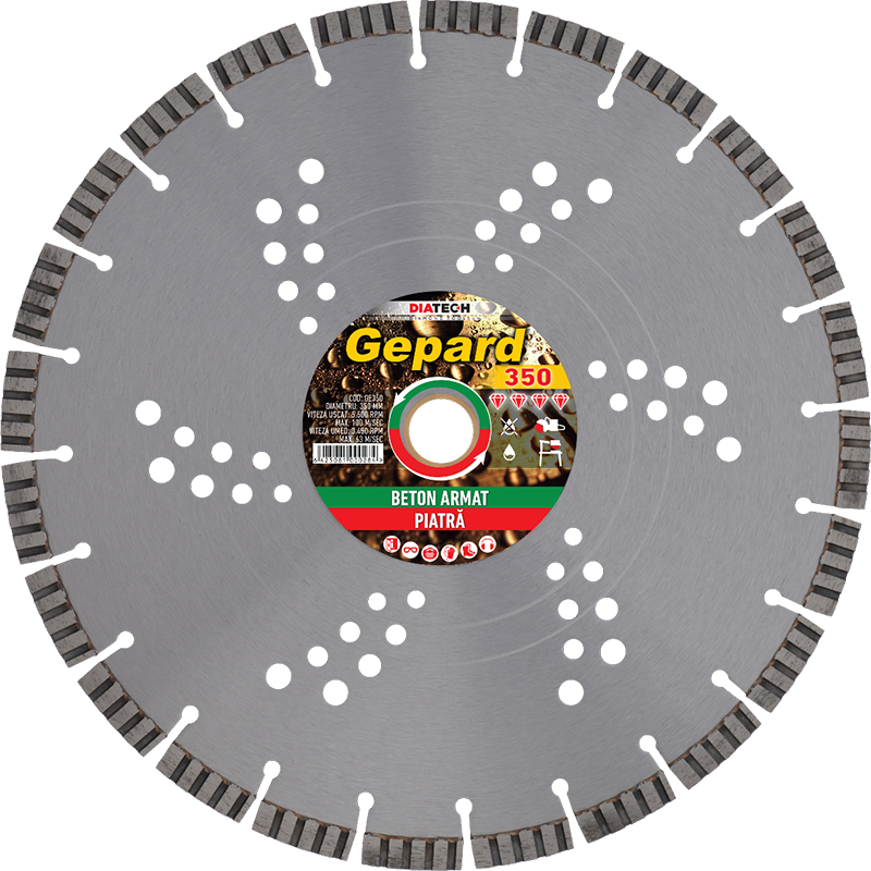 Disc diamantat GEPARD, pentru beton armat/piatra, 350x30 mm 