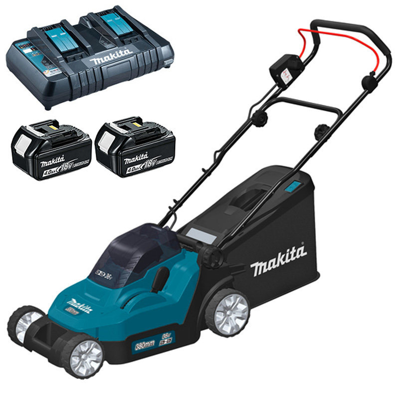 Masina de tuns iarba cu acumulatori 2x4.0Ah, 18V, 38cm, Makita, tip DLM382PM2, incarcator dual rapid