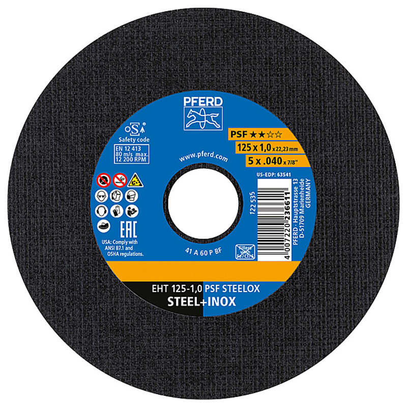 Disc abraziv pentru debitat/taiat inox, 125x22.2x1.0 mm PH EHT Pferd