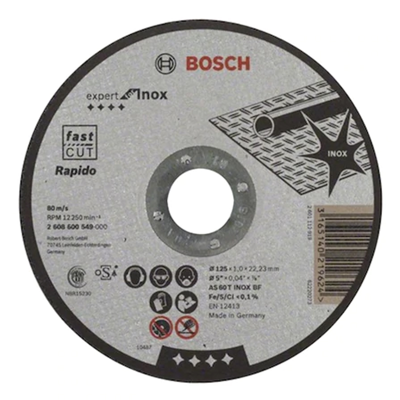 Disc taiere inox, drept, 125x22.2x1.0 mm
