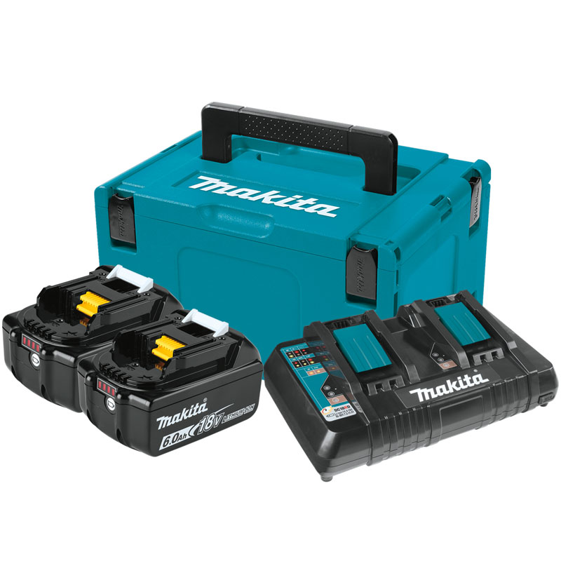 Pachet 2 acumulatori 18V / 6Ah si incarcator dual rapid DC18RD, Makita