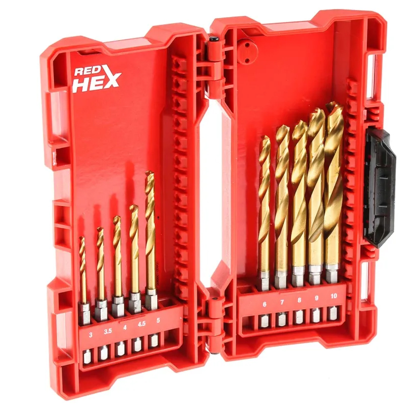 Set burghie ptr. metal Milwaukee, 10 buc., 3 - 10 mm, carcasa plastic, prindere HEX