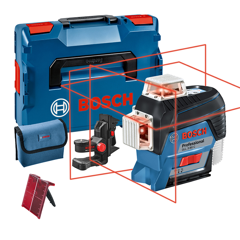Nivela laser cu linii Bosch, tip GLL 3-80C cu suport BM1 si L-BOXX
