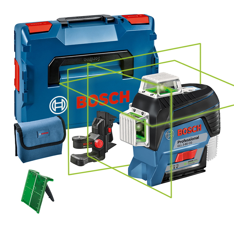 Nivela laser cu linii Bosch, tip GLL 3-80 CG cu suport BM1 si L-BOXX