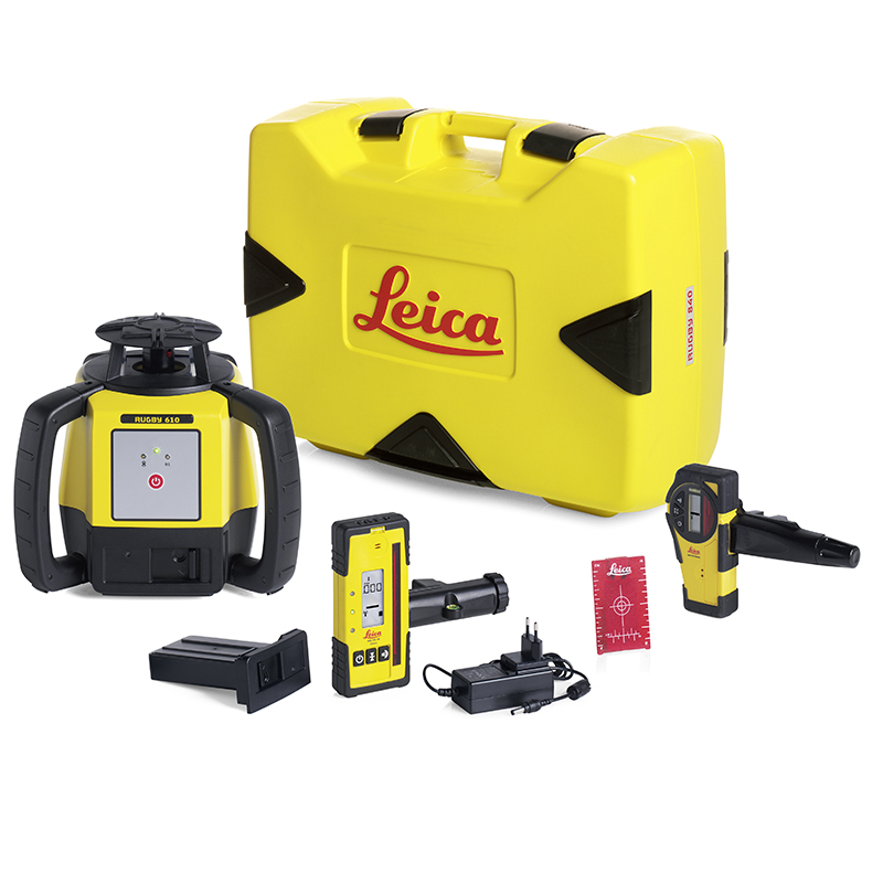 Nivela laser rotativa Leica, tip RUGBY 610, receptor Rod Eye 140