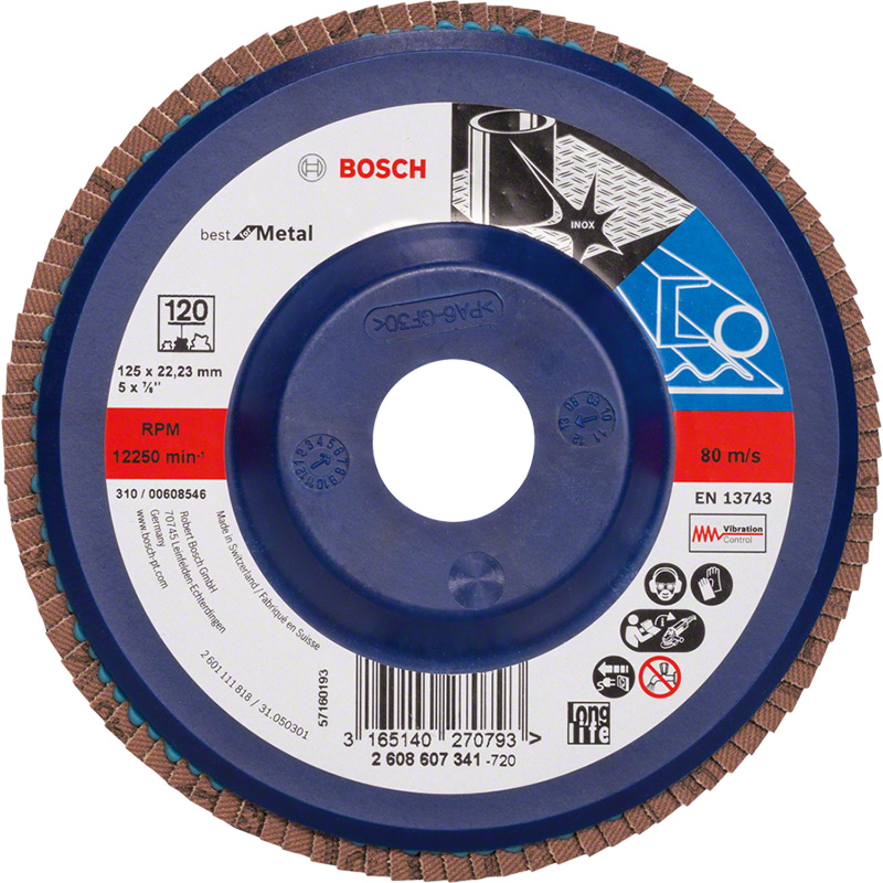 Disc de slefuire evantai drept, X571, 115 mm, G60, cu degajare, suport plastic 