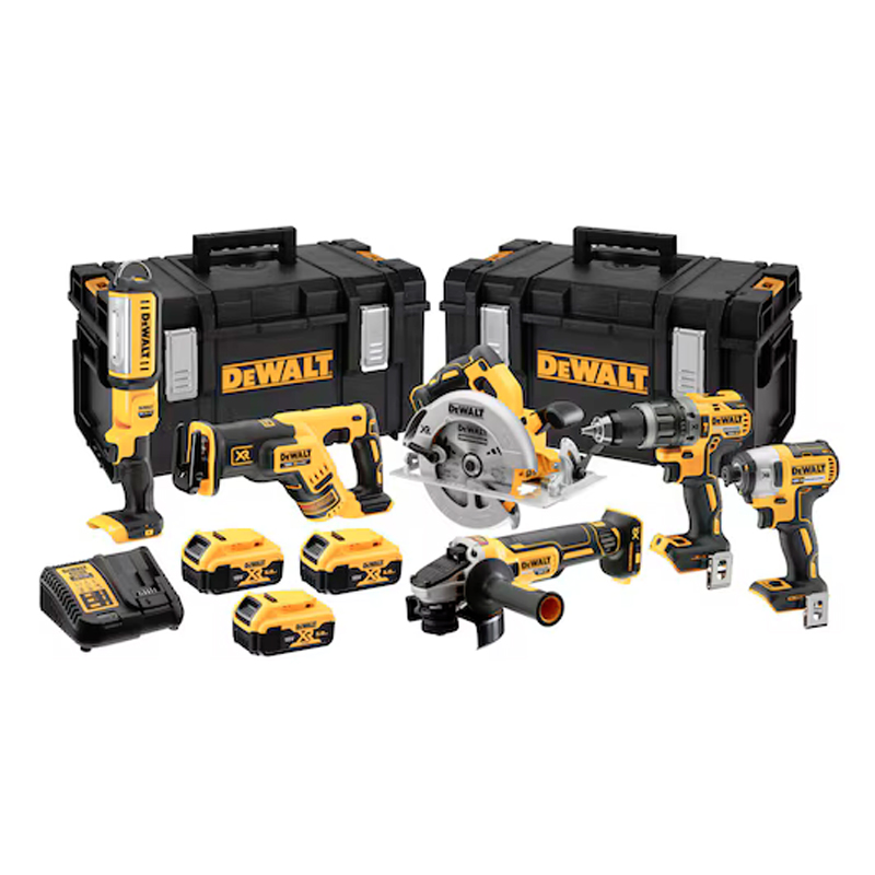 Set 6 Scule 18V XR: DCD796N-XJ, DCF887N-XJ, DCS570N-XJ, DCS367N-XJ, DCG405N-XJ, DCL050-XJ, 3x Acumulator DCB184, 1x Incarcator DCB115 in 2 cutii profesionale DS300