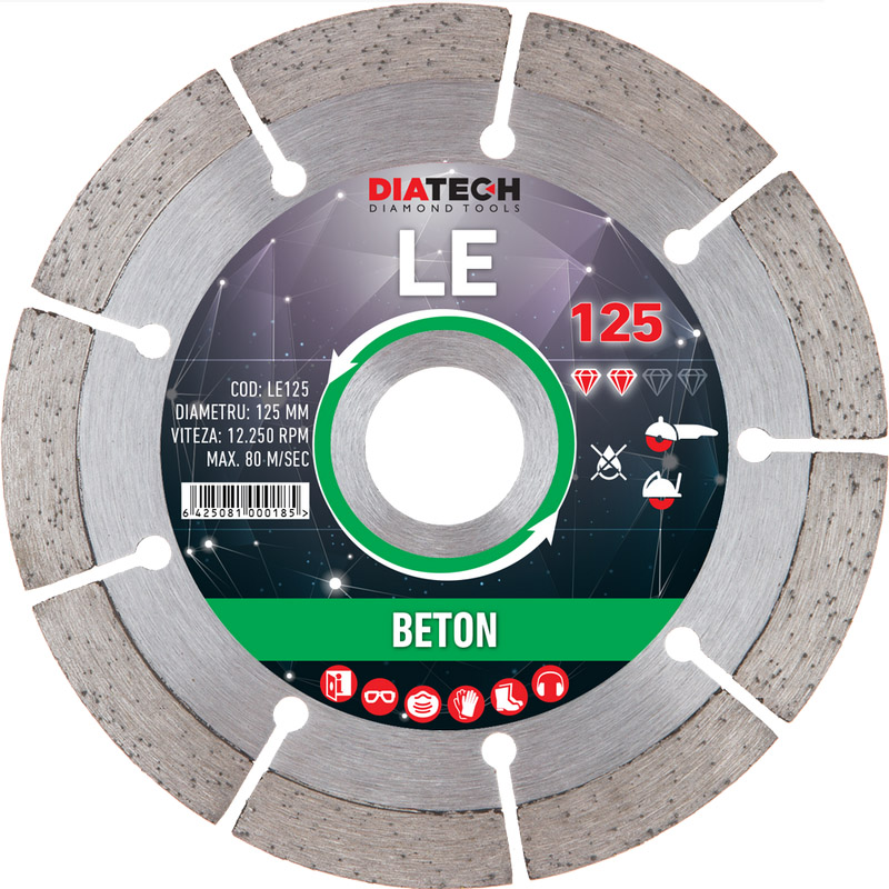 Disc diamantat Diatech LE125 - 125x22.2x10 mm, segmentat, pentru materiale de constructie si beton