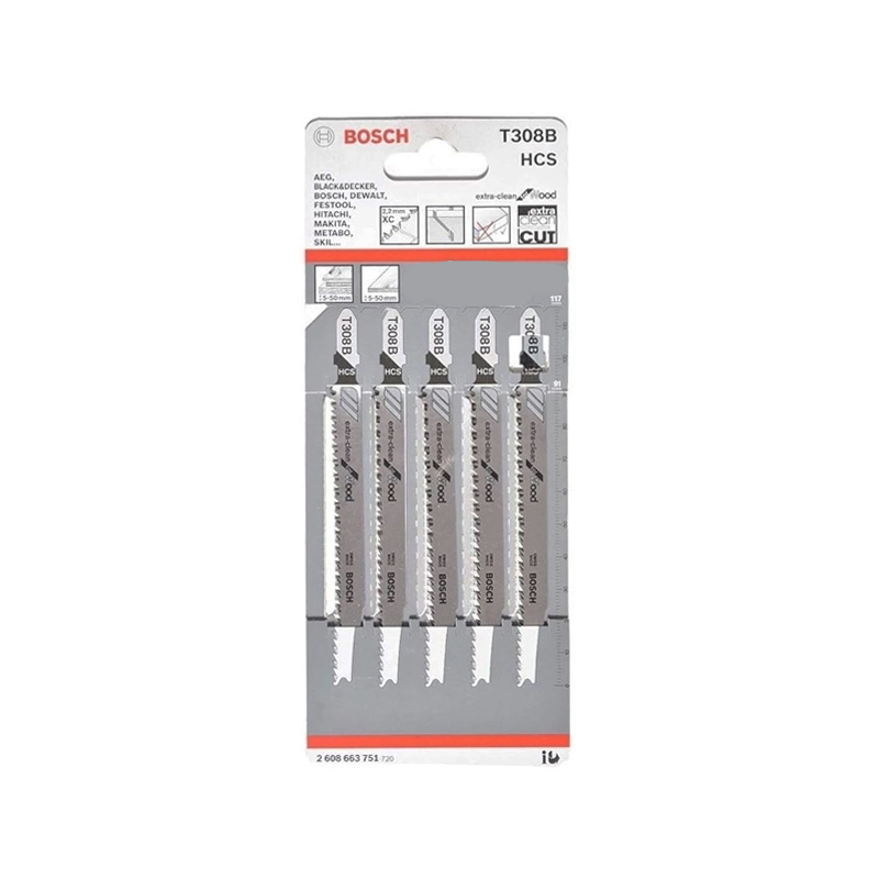 Panze fierastrau vertical BOSCH T308B - taieri drepte extrafine in lemn, set 5 bucati