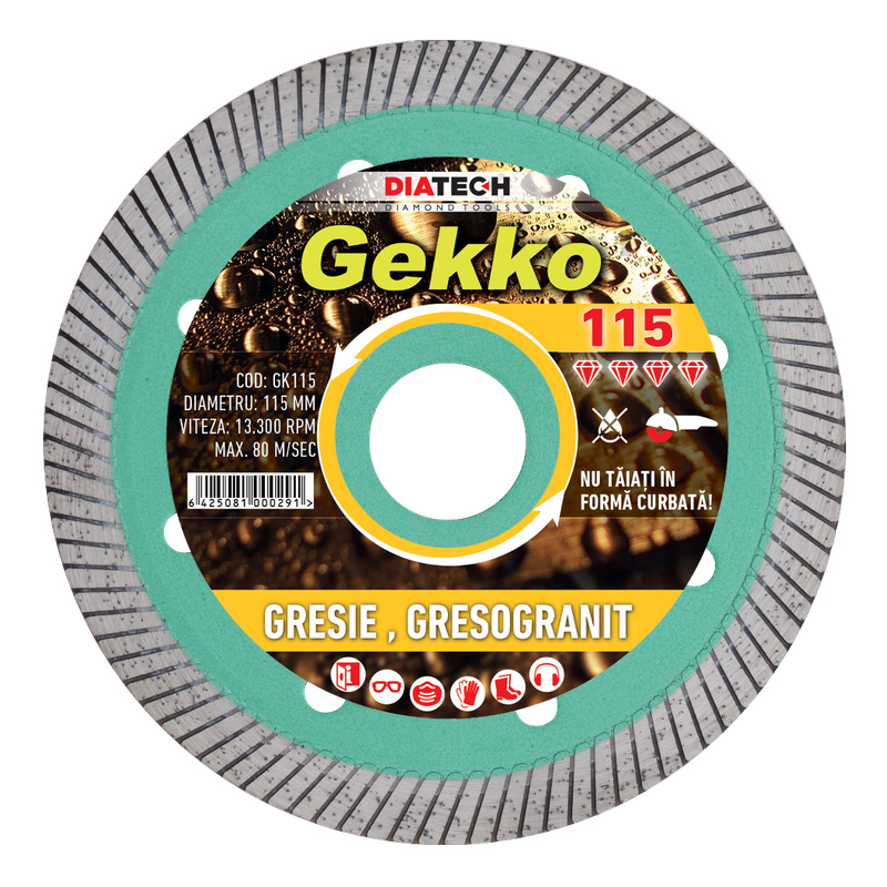 Disc diamantat GEKKO pentru gresie, fainta, granit, 115x22.2 mm