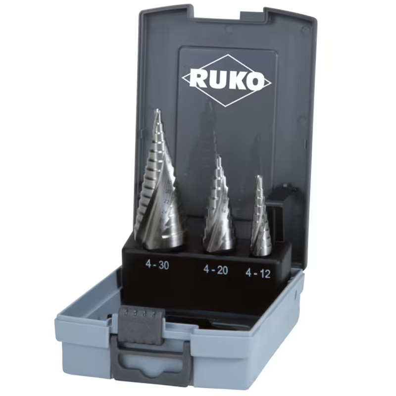 Set 3 burghie in trepte cu canale spiralate, 4 - 30 mm, RUKO 101026RO