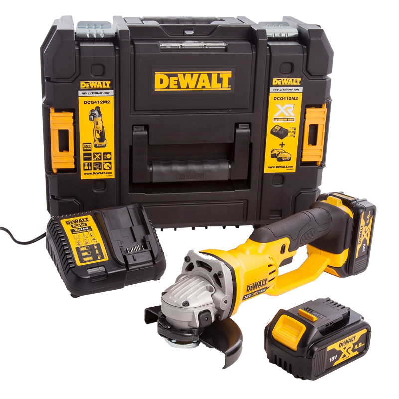 Polizor unghiular DeWALT, 125mm, 2x18V, 4.0Ah, 7000rpm, incarcator, cutie T-STAK, tip DCG412M2-QW