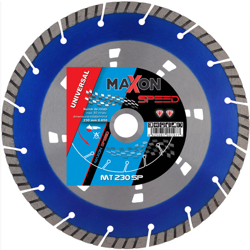 Disc diamantat segmentat 230x22.2x10 TURBO MAXON SPEED, pentru materiale de constructie si beton