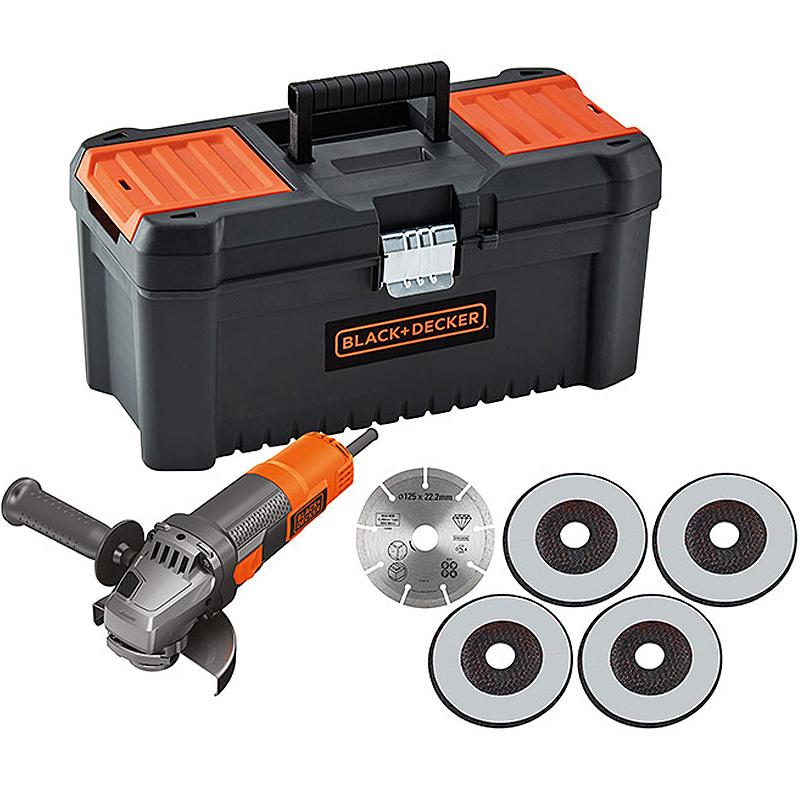 Polizor unghiular Black&Decker, 125mm, 900W, 12000rpm, tip BEG220KA5-QS, geanta, 5 discuri