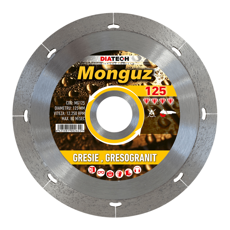 Disc diamantat continuu pentru gresie, gresogranit, faianta, ceramice, MONGUZ, 125x22.2 mm