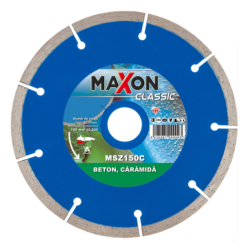 Disc diamantat MAXON segmentat pentru beton, caramida, 150x22.2 mm