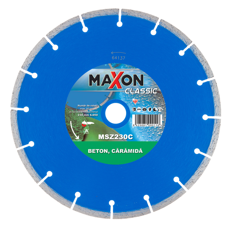 Disc diamantat MAXON segmentat pentru beton, caramida, 230x22.2 mm
