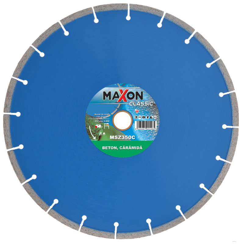 Disc diamantat MAXON segmentat pentru beton, caramida, 350x25.4 mm