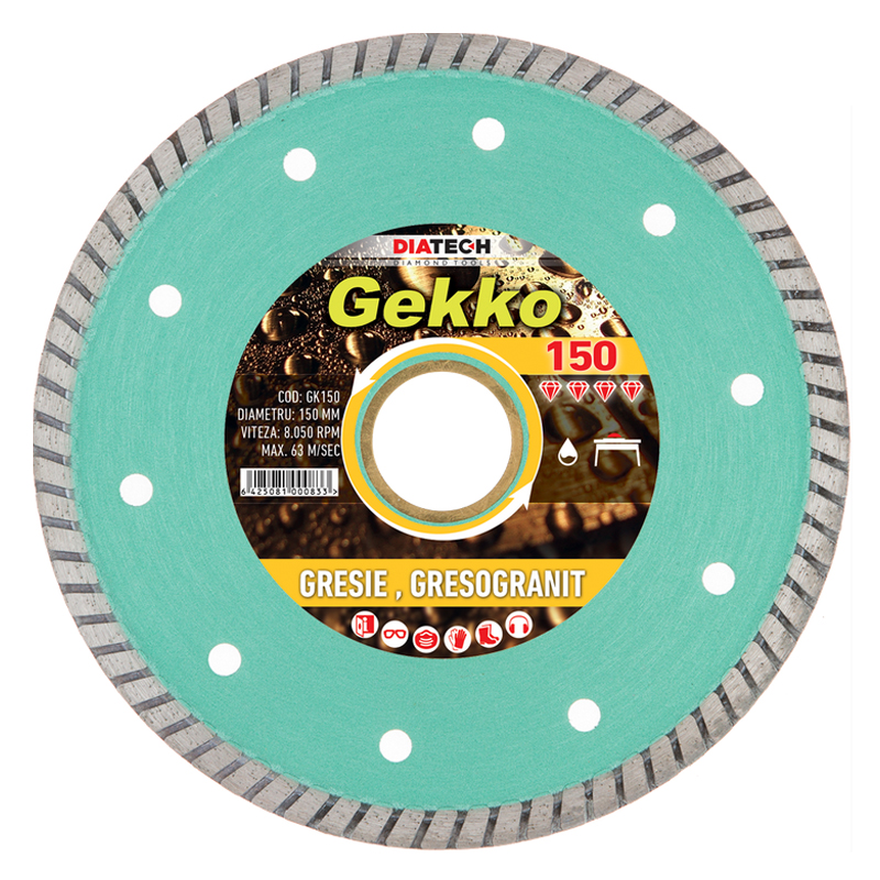 Disc diamantat GEKKO pentru gresie, fainta, granit, 150x25.4 mm