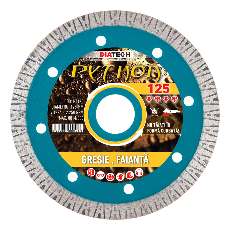 Disc diamantat pentru gresie si faianta, PYTHON, 125x22.2 mm