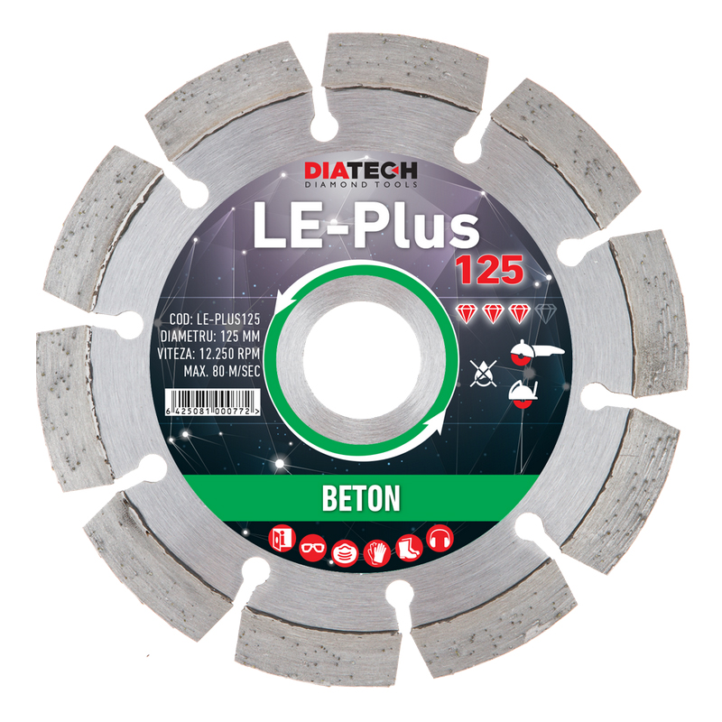 Disc diamantat segmentat LE-PLUS pentru beton, 125x22.2 mm