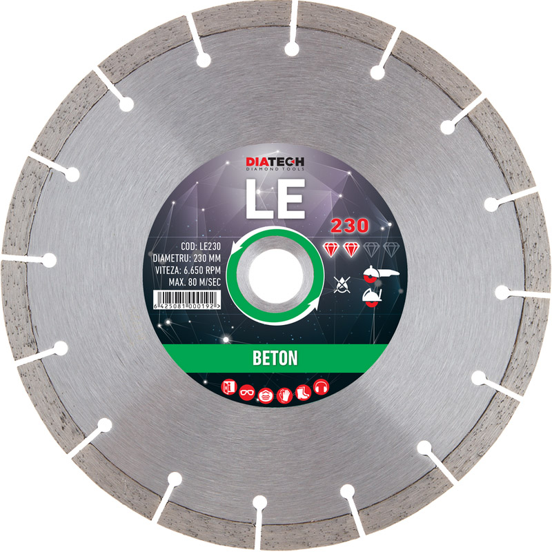 Disc diamantat Diatech LE230 - 230x22.2x10 mm, segmentat, pentru materiale de constructie si beton