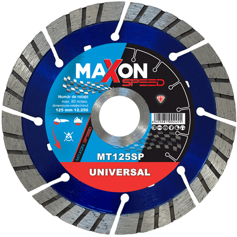 Disc diamantat segmentat 125x22.2x10 MAXON SPEED, pentru materiale de constructie si beton