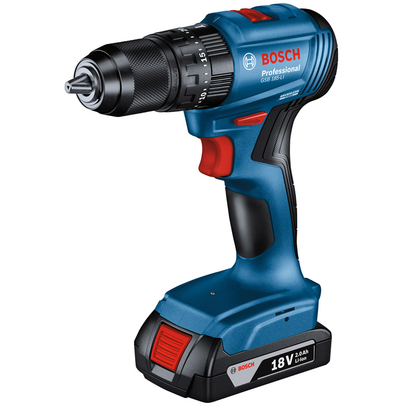 Masina de gaurit/insurubat profesionala cu percutie si 2 acumulatori 18V 2.0 Ah Bosch GSB 185-LI, 50 Nm