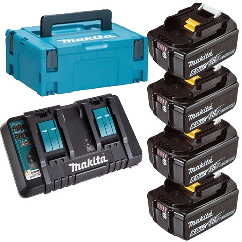 Pachet 4 acumulatori 18V / 6Ah si incarcator dual rapid DC18RD, Makita