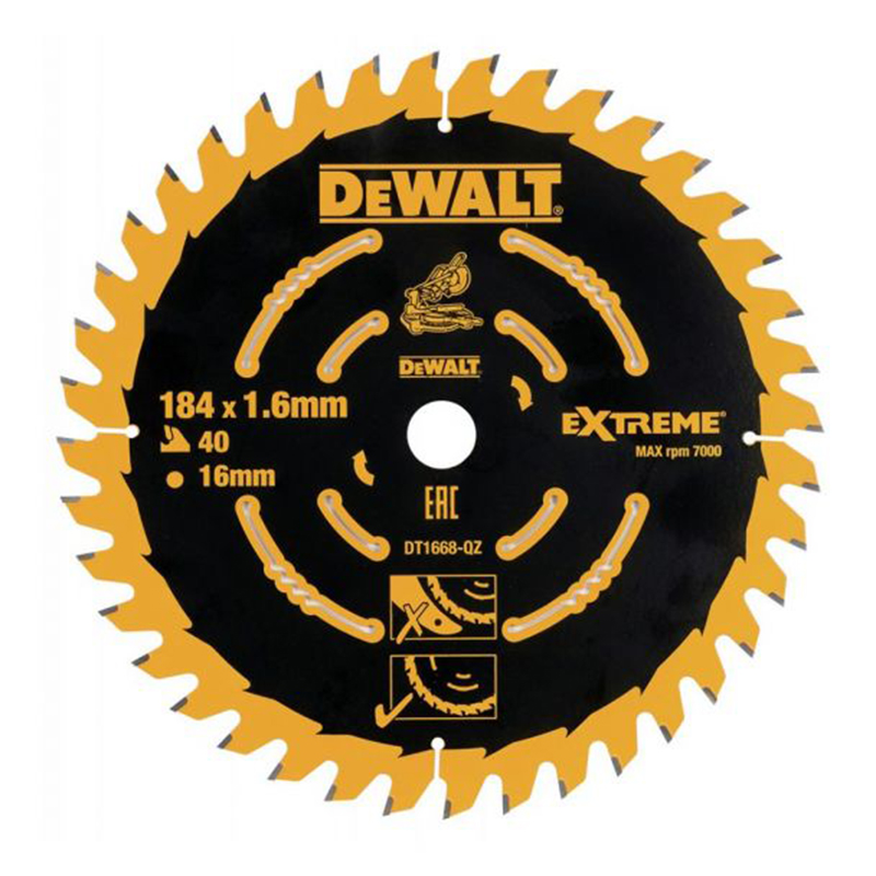 Disc (panza) pentru ferastrau circular, 184x16x1.6 mm, 40 dinti, pentru lemn, Dewalt, tip Extreme DT1668-QZ
