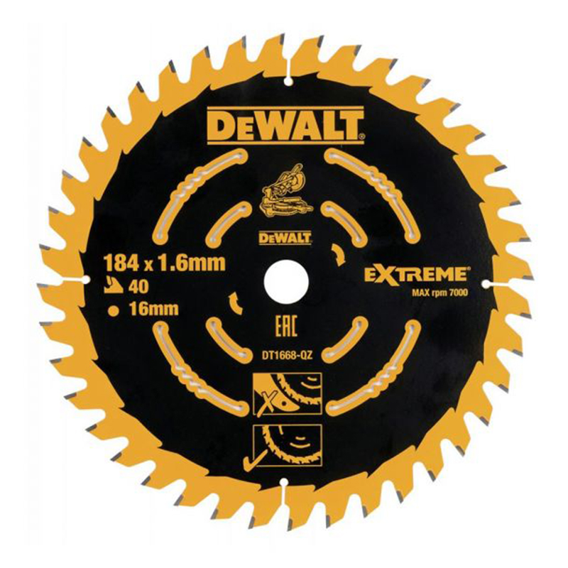Disc (panza) pentru ferastrau circular, 184x16x1.6 mm, 40 dinti, pentru lemn, Dewalt, tip Extreme DT4063-QZ