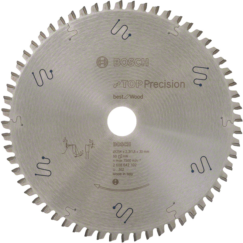 Disc placat pentru circular, 254 x 30 mm, 60 dinti, Top Precision Best for Wood