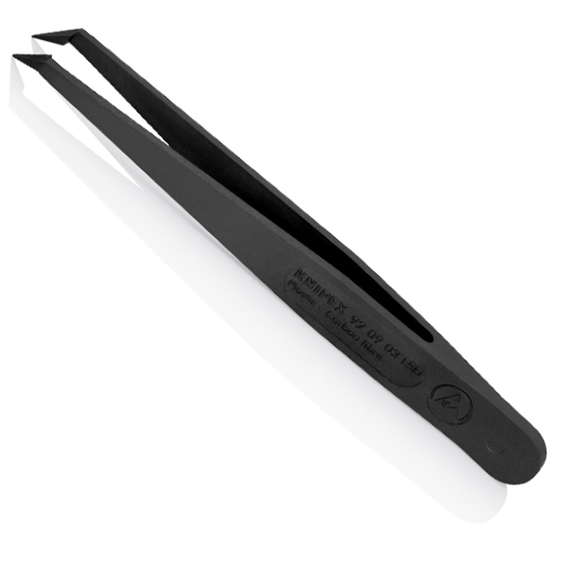 Penseta de precizie ESD cu ascutit inclinat, plastic negru, 110 mm
