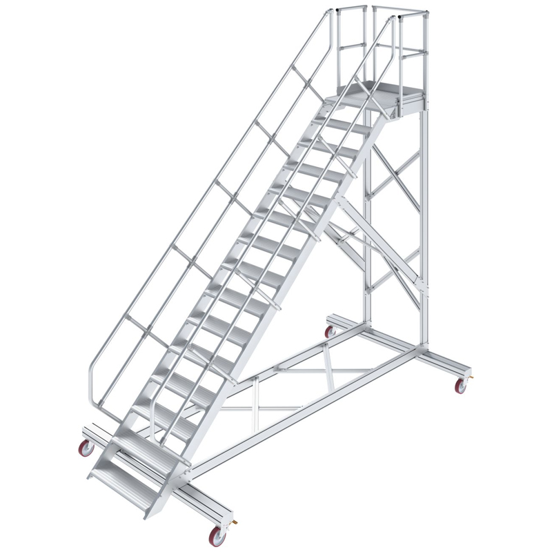 Scara cu podest mobila, cu trepte pe o parte, 15 trepte, latime trepte 600mm, 45°