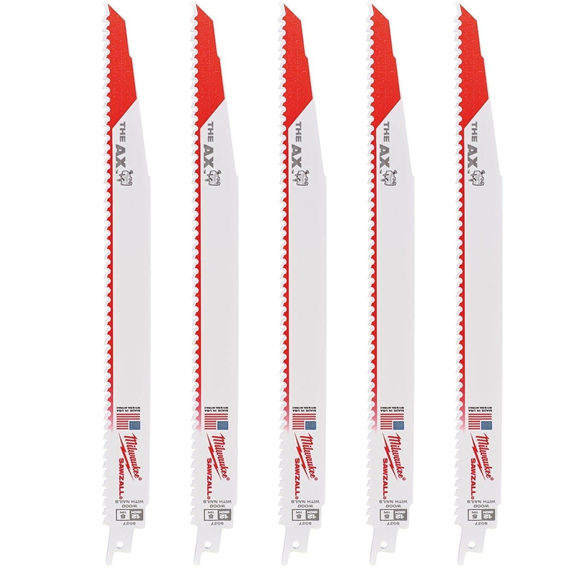 Panze pentru fierastrau sabie MILWAUKEE AX300 - 300mm, pentru lemn cu cuie, set 5 bucati