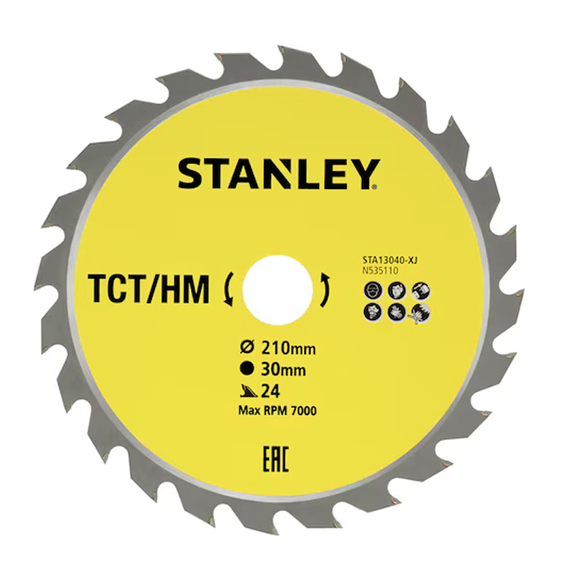 Disc (panza) pentru ferastrau circular, 210x30 mm, 24 dinti (taiere fina), TCT/HM, pentru lemn, Stanley tip STA13040-XJ