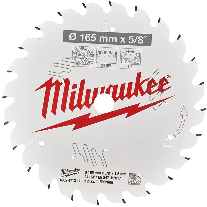 Panza circular de mana, pentru lemn, 165x16x1.6x24ATB, Milwaukee CSB P W