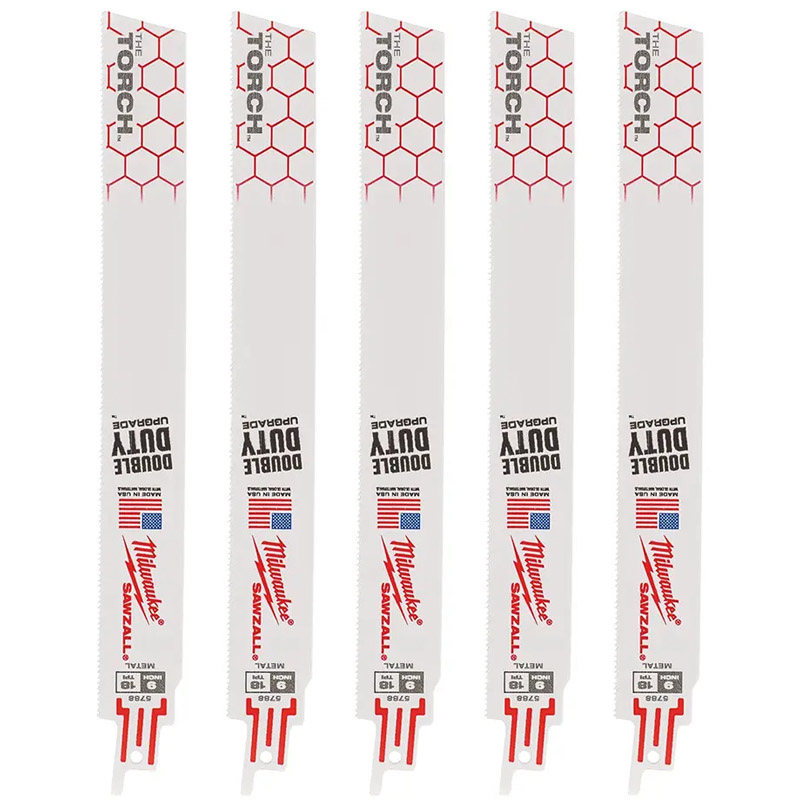 Set 5 panze Heavy Duty TORCH™ sabie, pentru demolari, 230/1.06 mm, 18 TPI Milwaukee